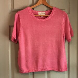 Casual Corner Annex Women's L Pink Rayon Cotton Knit Short Sleeve Sweater Top